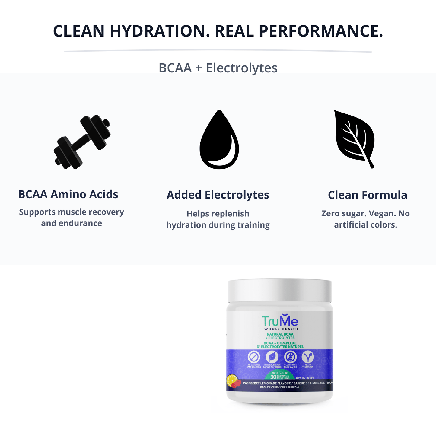 BCAA Amino Acid Supplement with Electrolytes - Raspberry Lemonade - TruMe Wellness
