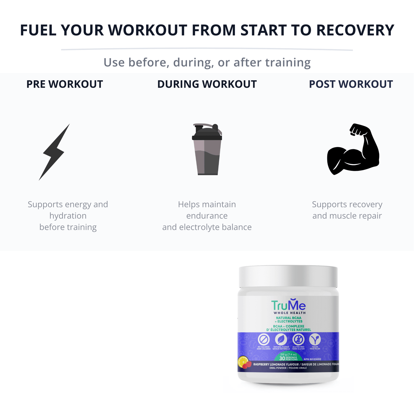 BCAA Amino Acid Supplement with Electrolytes - Raspberry Lemonade - TruMe Wellness