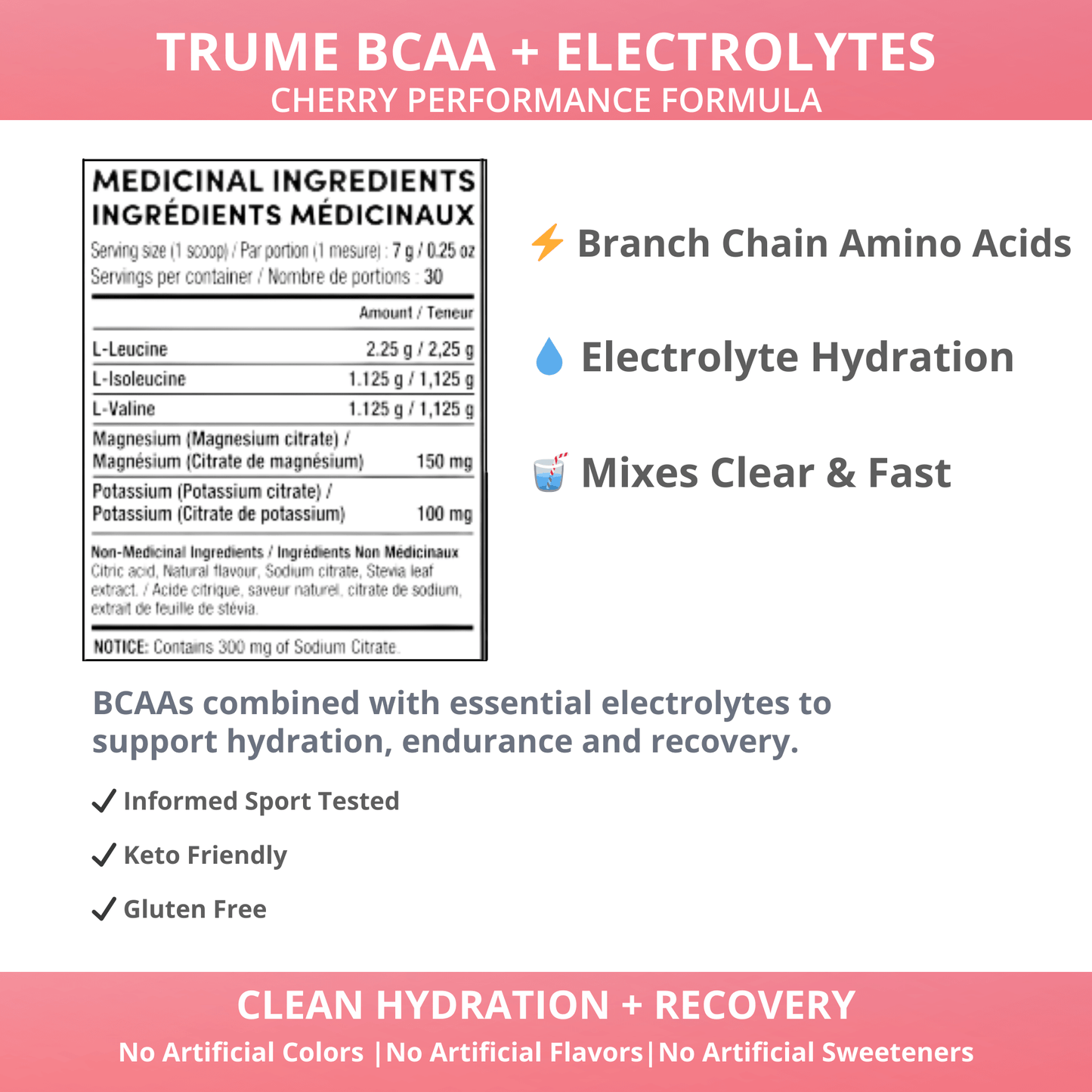 BCAA Powder with Electrolytes - Cherry - TruMe Wellness