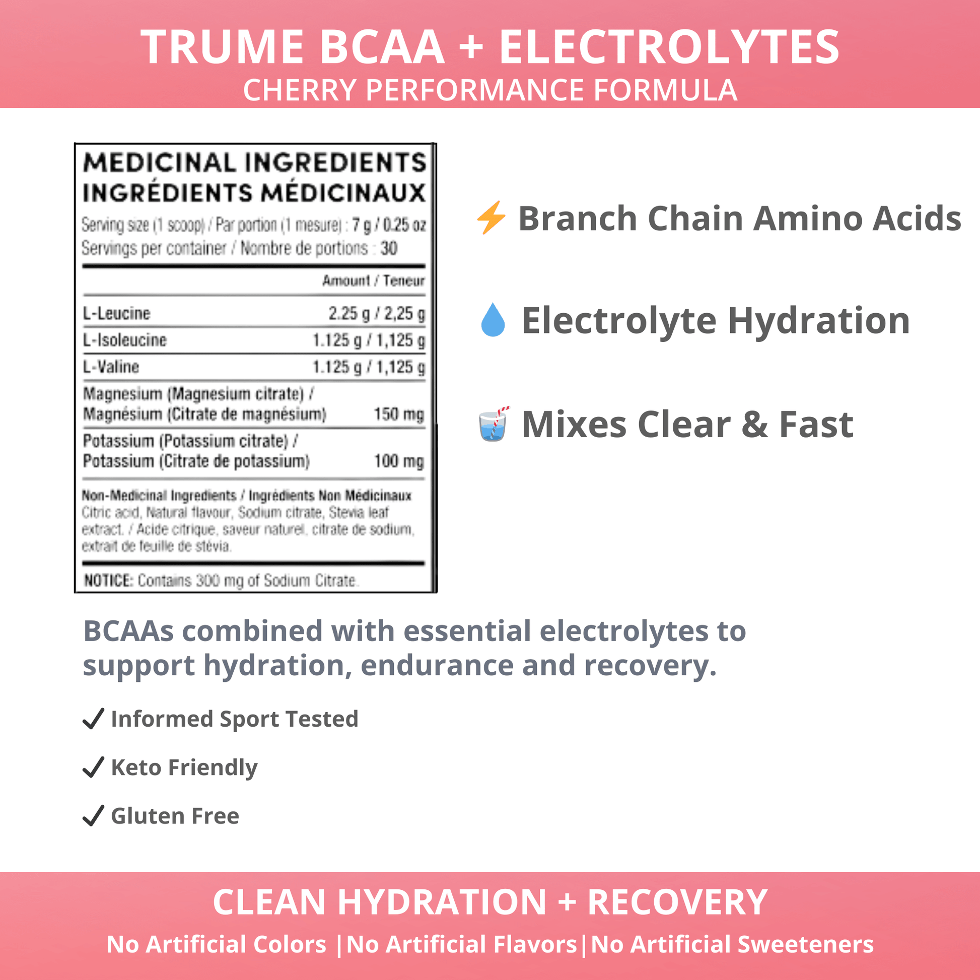 BCAA Powder with Electrolytes - Cherry - TruMe Wellness