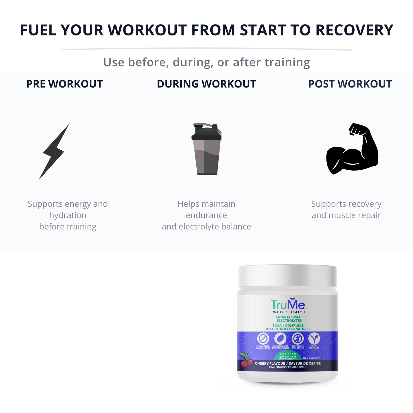 BCAA Powder with Electrolytes - Cherry - TruMe Wellness