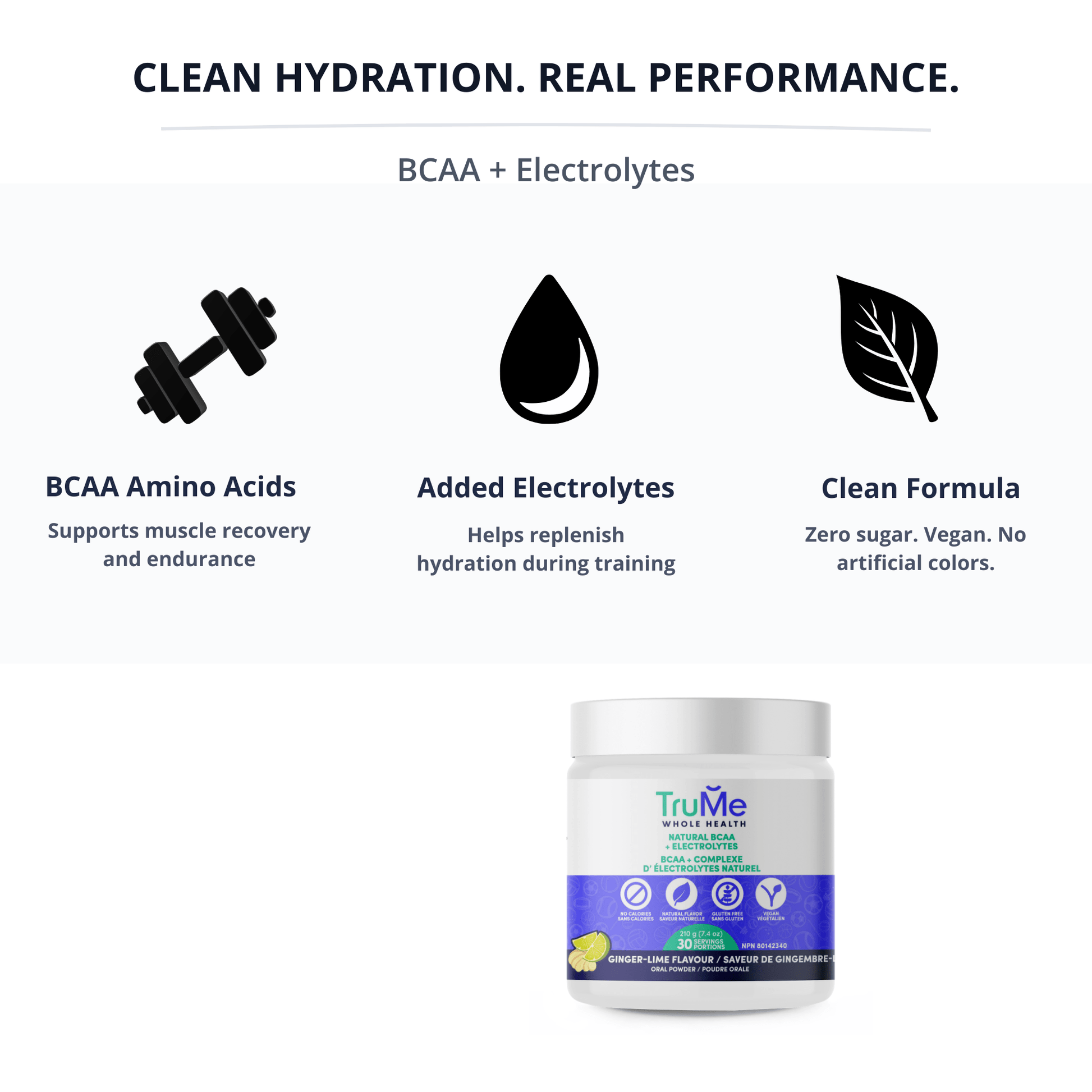 BCAA Powder with Electrolytes - Ginger Lime - TruMe Wellness