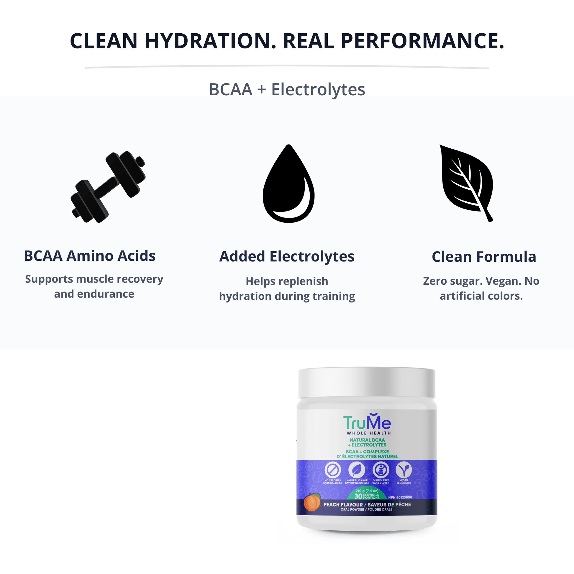 BCAA Powder with Electrolytes - Peach - TruMe Wellness