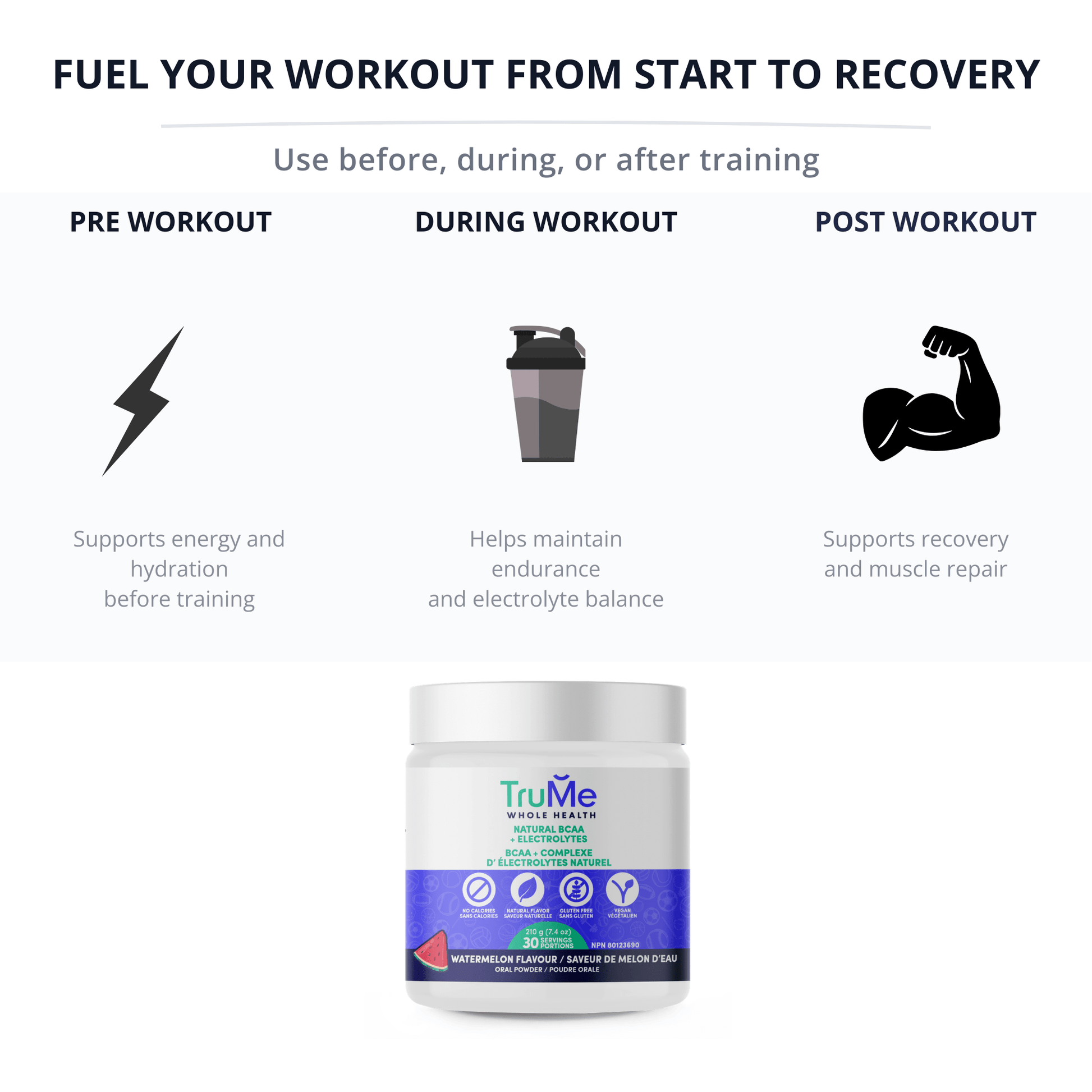 BCAA Powder with Electrolytes - Watermelon - TruMe Wellness